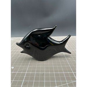 Art Glass Black Guppy Fish PaperWeight Marcolin signed numbered Sweden